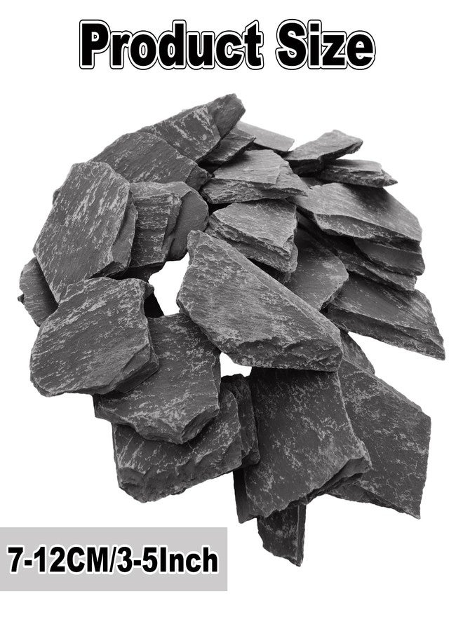 صخور أردواز طبيعية من MUXHEL، مقاس 3 إلى 5 بوصات، للزواحف (4 كجم / 8.8 رطل)، أحجار أردواز متعادلة الحموضة، صخور سوداء لأحواض الزواحف لتزيين الأحواض المائية وتنسيق الحدائق. - Image 2